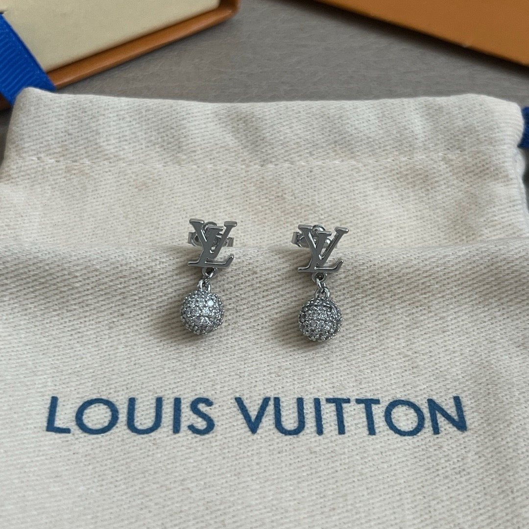 Letter Emblem Stud Earrings in Polished Metal-Tone – Design 052 front product view