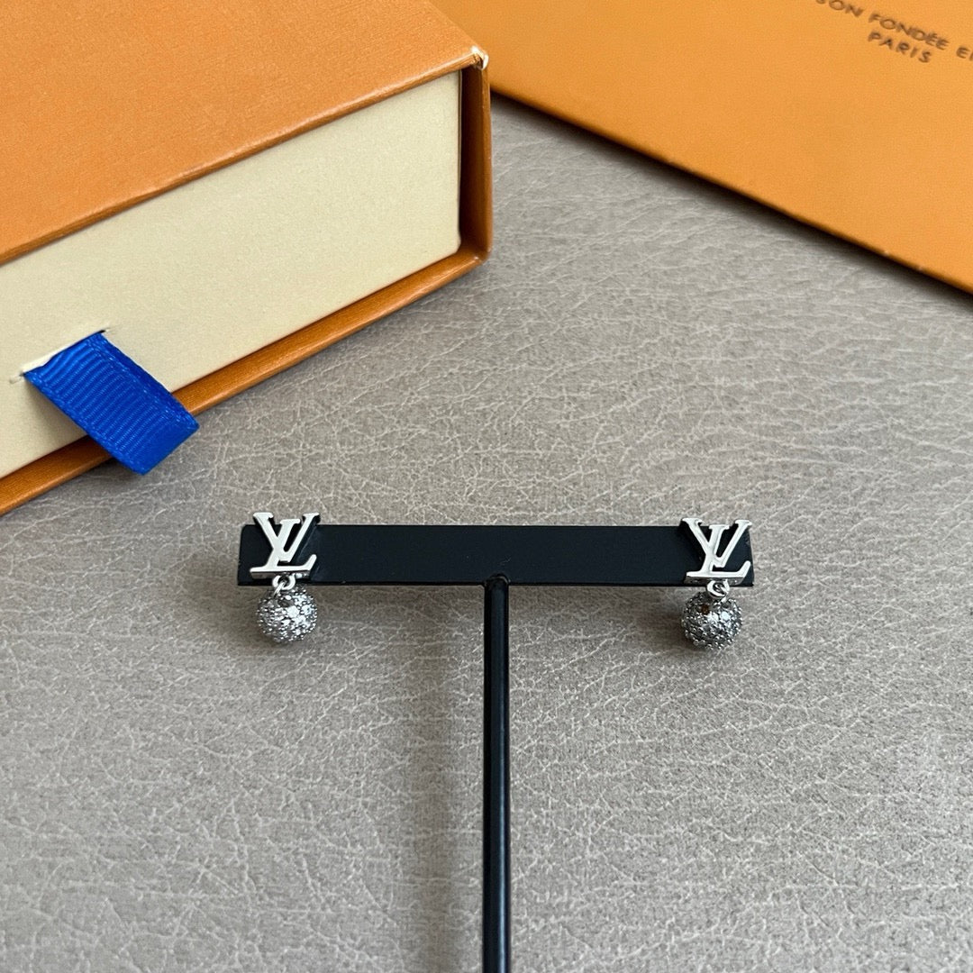 Letter Emblem Stud Earrings in Polished Metal-Tone – Design 009 styled product view