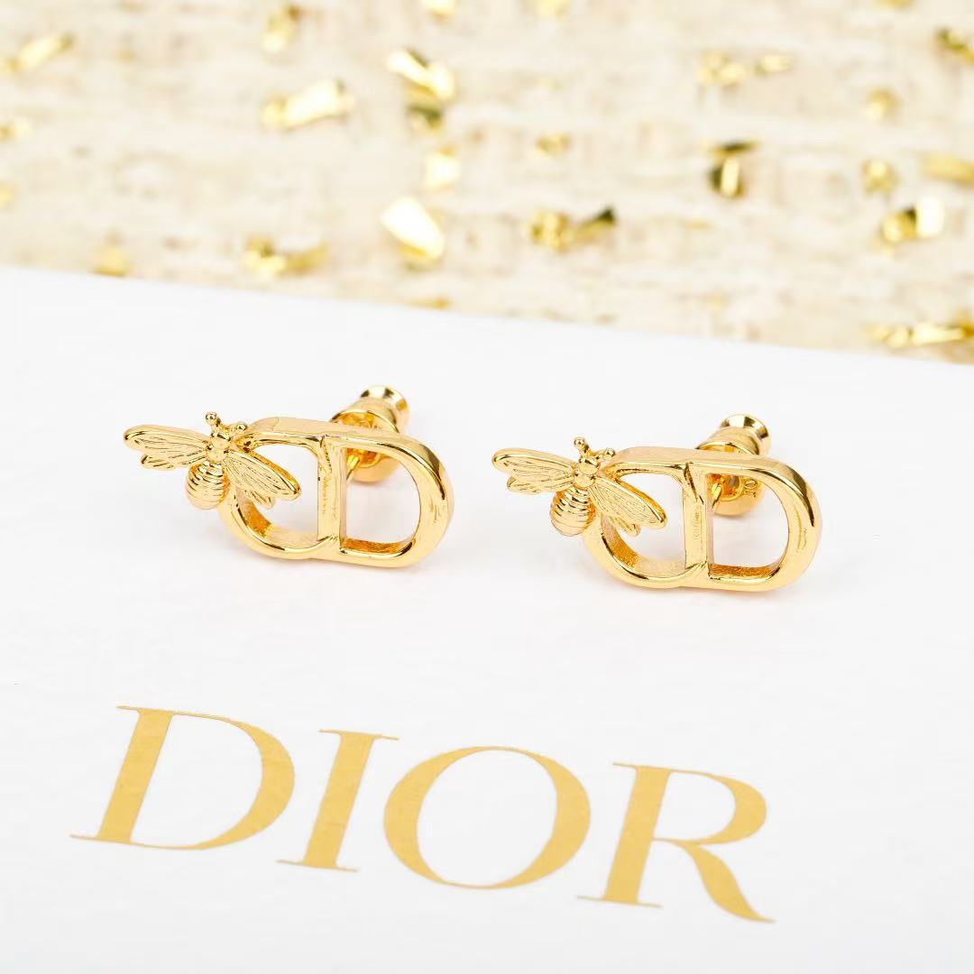 Bee Motif Stud Earrings in Polished Metal-Tone – Design 001 main product view