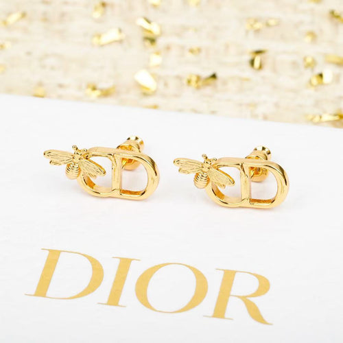 Bee Motif Stud Earrings in Polished Metal-Tone – Design 005 main product view