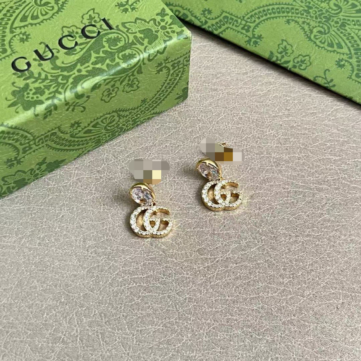 Geometric Emblem Stud Earrings in Polished Metal-Tone – Design 056 close-up detail