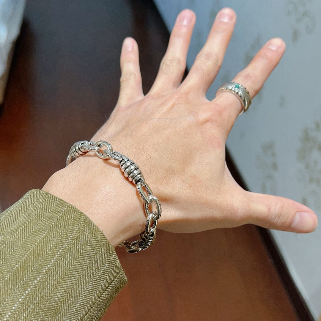 Floral Bracelet in Polished Metal-Tone – Design 021 detail view