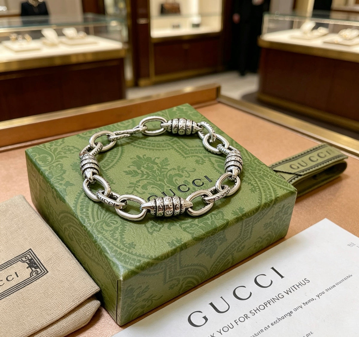 Floral Bracelet in Polished Metal-Tone – Design 021 front product view