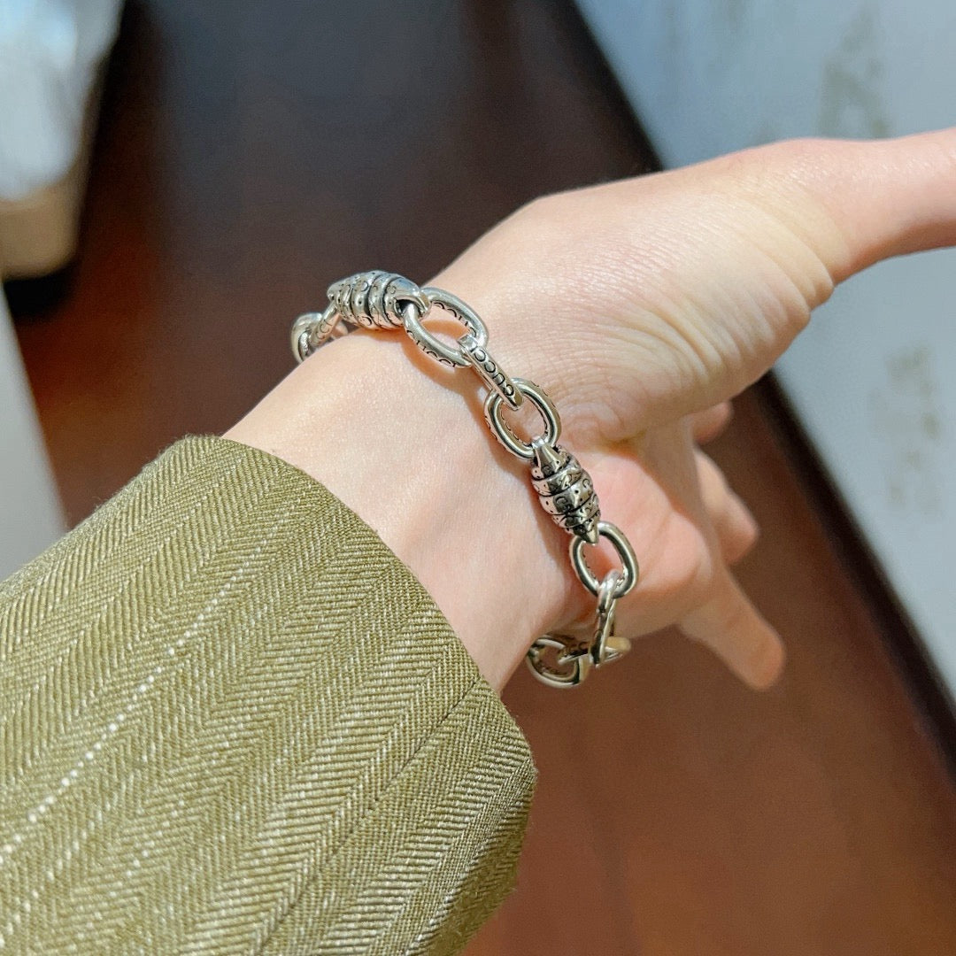 Floral Bracelet in Polished Metal-Tone – Design 021 side detail
