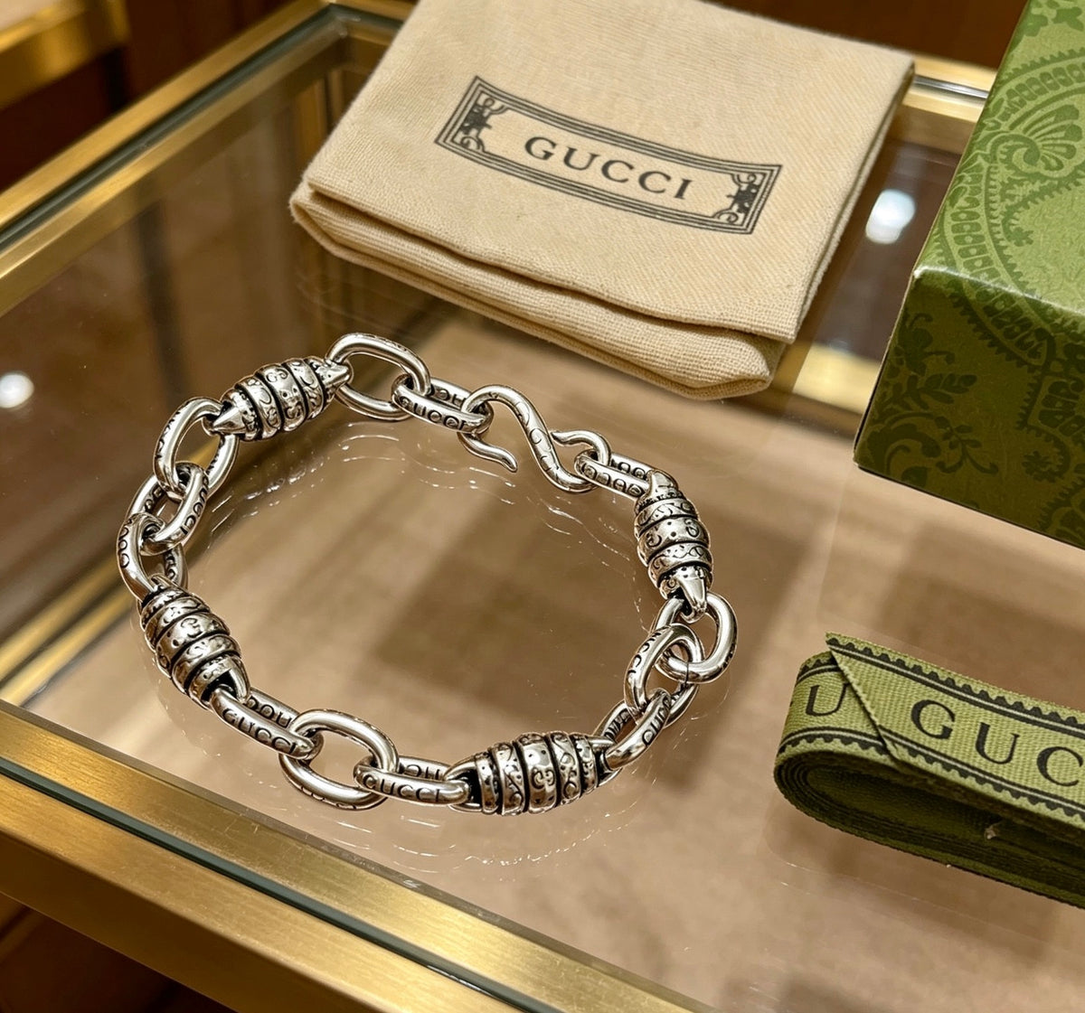 Floral Bracelet in Polished Metal-Tone – Design 021 front product view