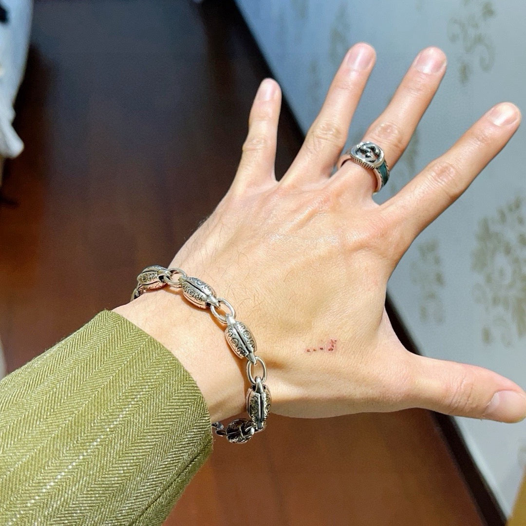Geometric Emblem Bracelet in Polished Metal-Tone – Design 122 detail view