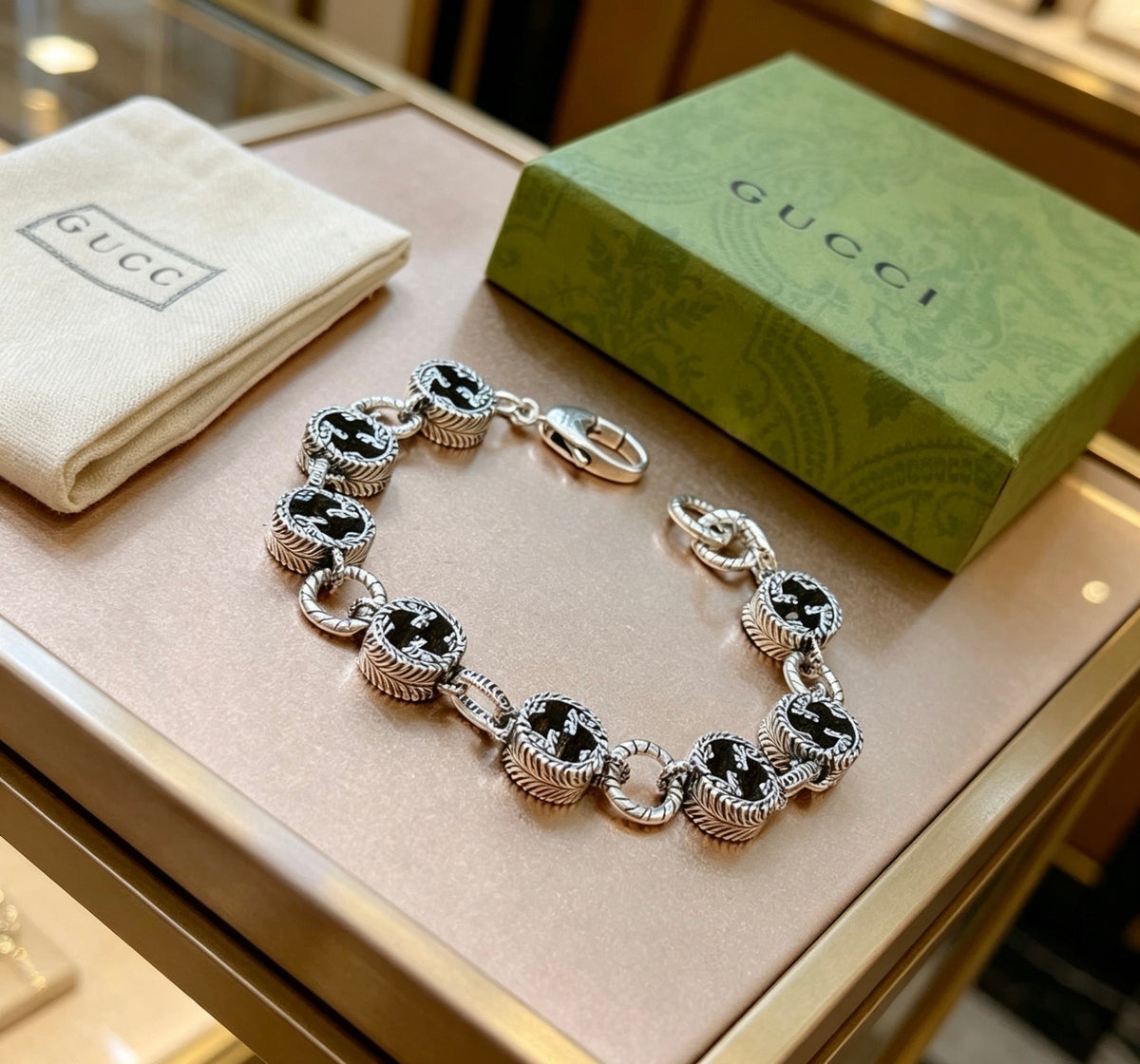 Geometric Emblem Bracelet in Polished Metal-Tone – Design 121 front product view