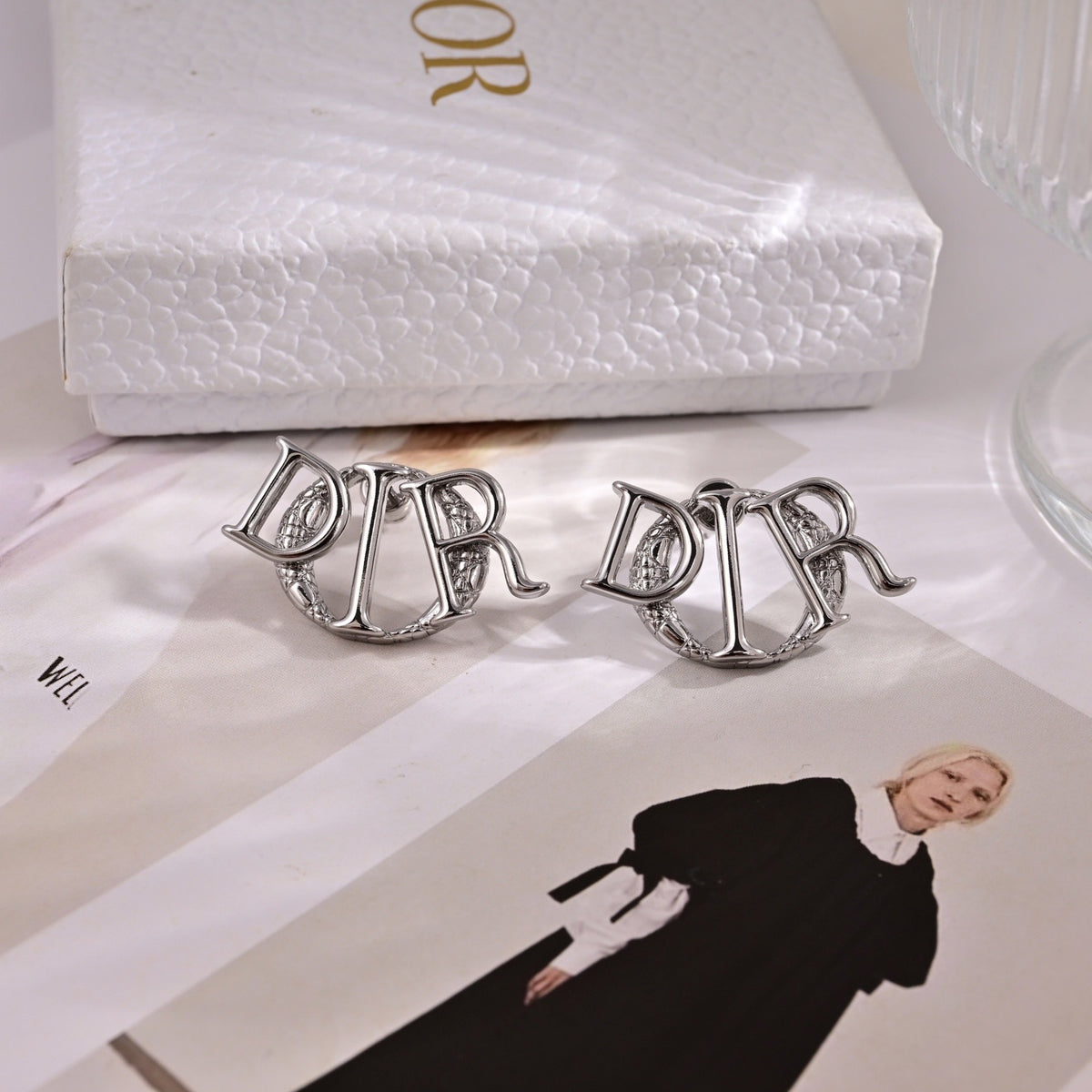 Graphic Letter Motif Statement Earrings in Polished Metal-Tone – Design 023 front view
