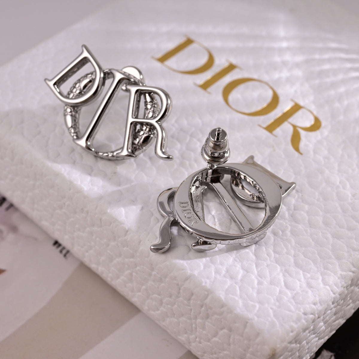 Graphic Letter Motif Statement Earrings in Polished Metal-Tone – Design 023 styled view