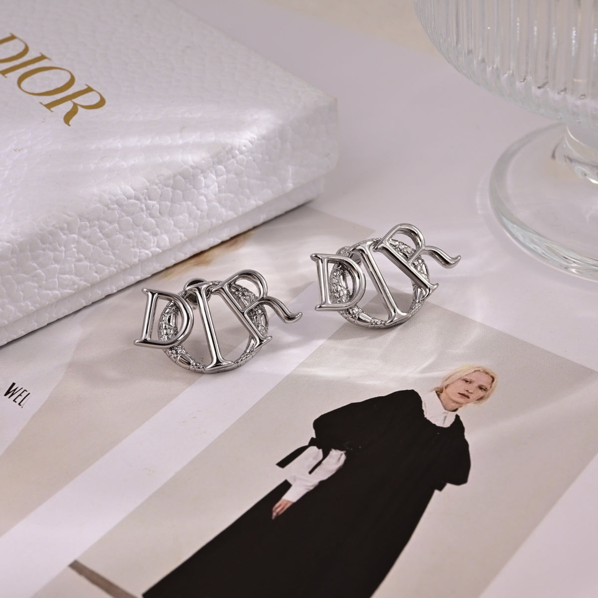 Graphic Letter Motif Statement Earrings in Polished Metal-Tone – Design 023 side detail
