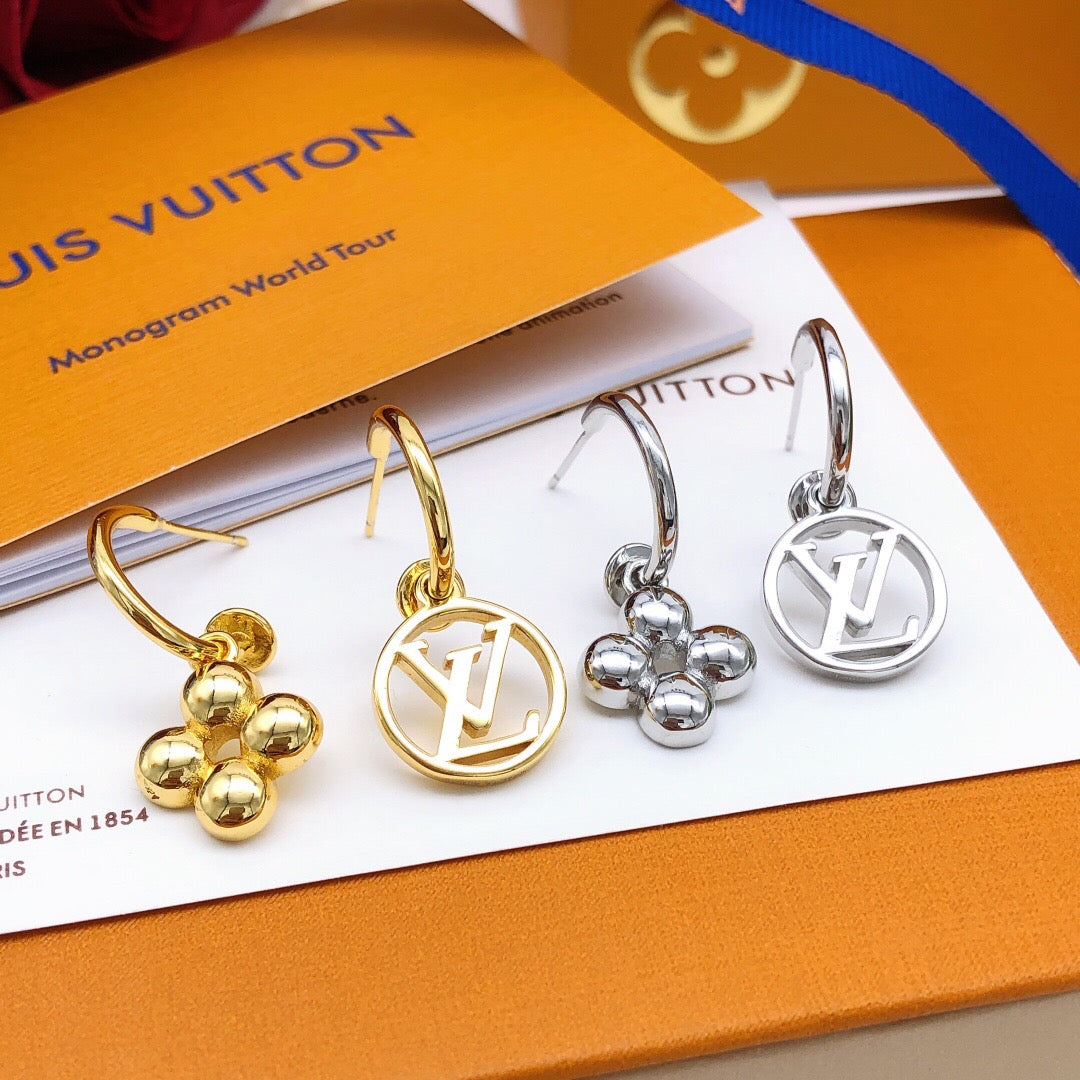 Geometric Emblem Stud Earrings in Gold-Tone – Design 024 main product view