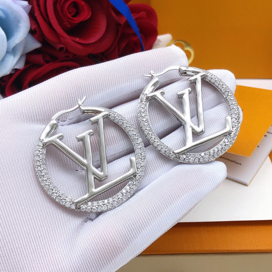 Round Statement Earrings in Silver-Tone – Silver Detail – Design 003 front product view