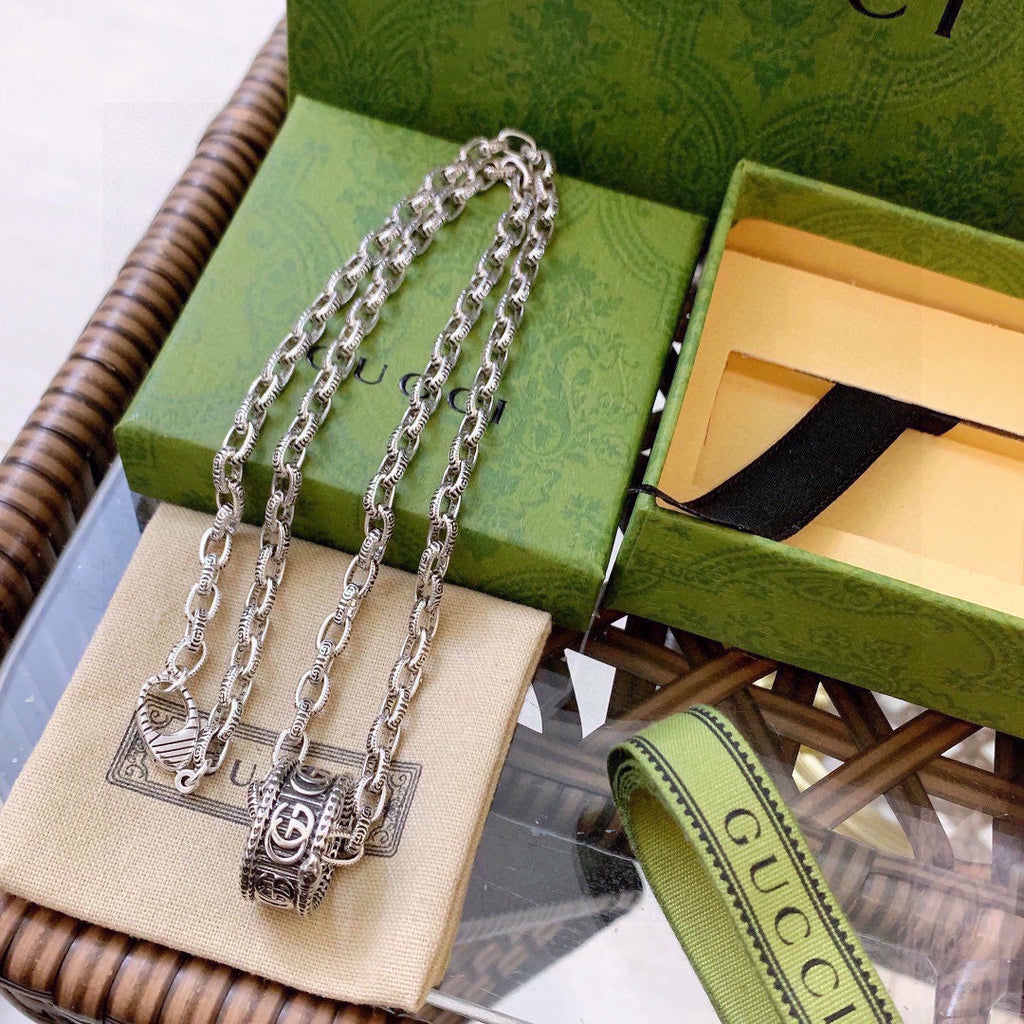 Double-G Emblem Pendant Necklace in Polished Metal-Tone – Design 109 main product view