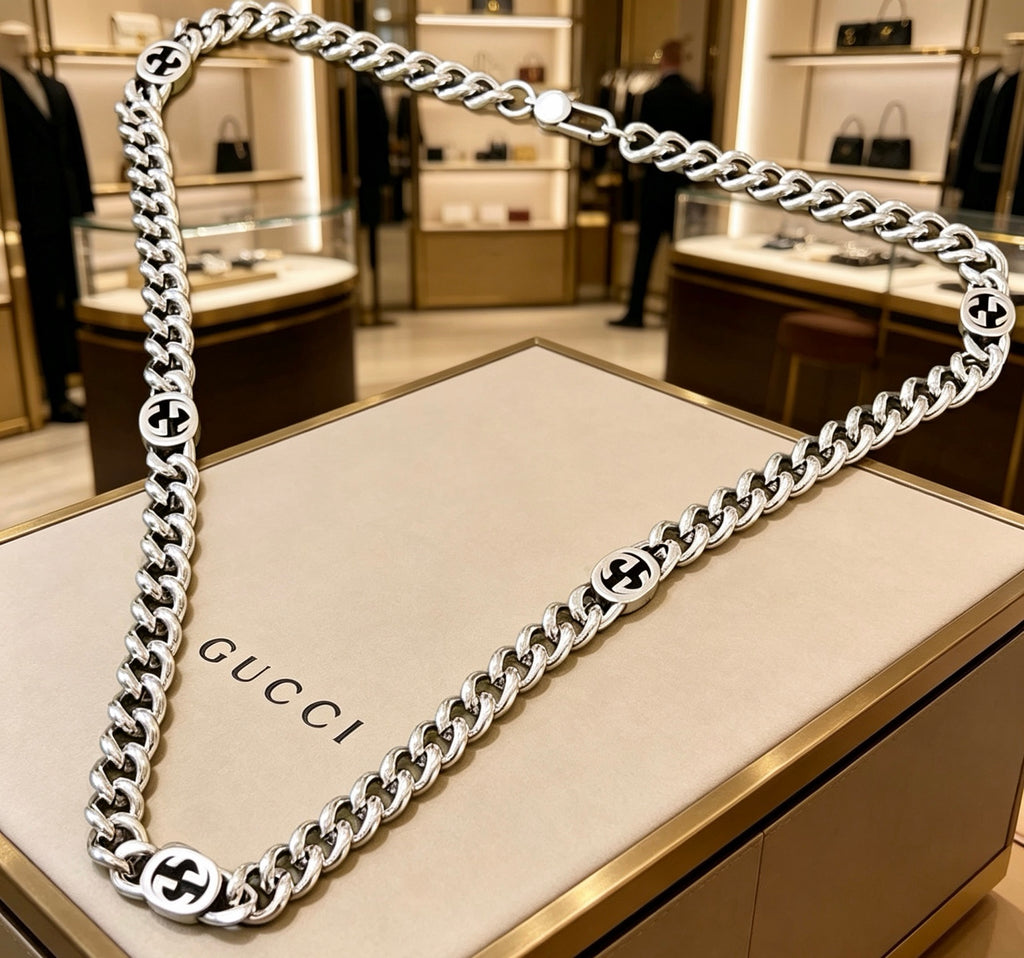Chain Pendant Necklace in Polished Metal-Tone – Design 004 main product view