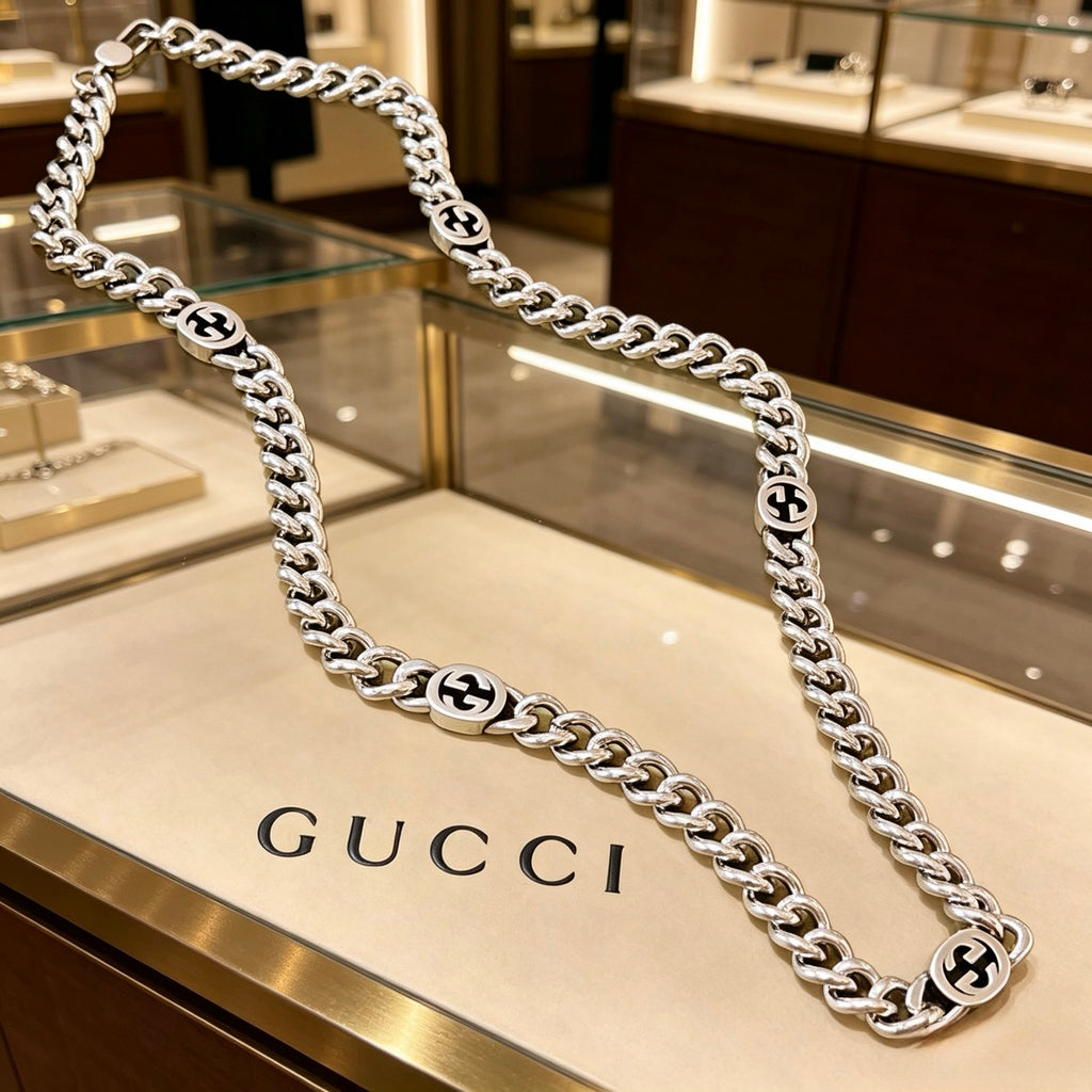Chain Pendant Necklace in Polished Metal-Tone – Design 004 front product view
