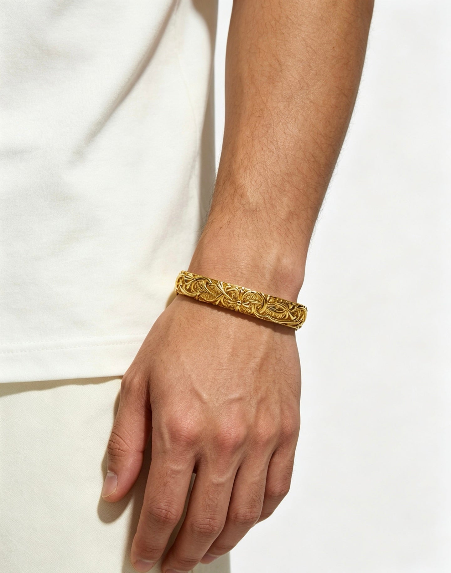 Signature Emblem Bangle in Polished Metal-Tone – Design 003 front product view