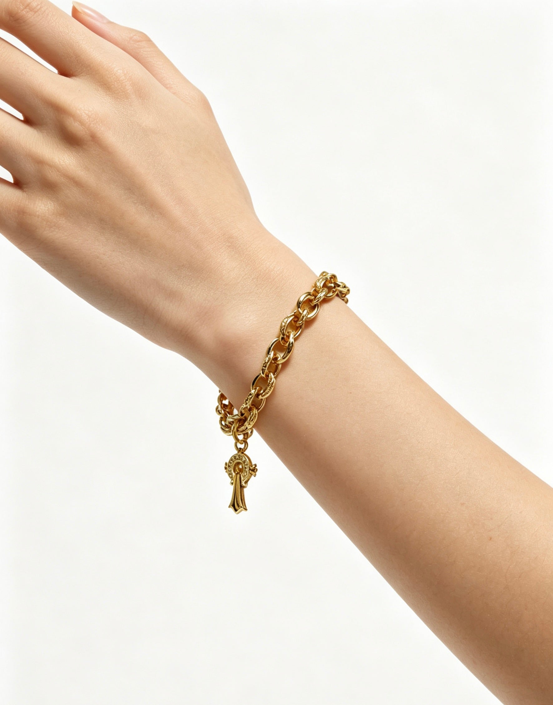 Cross Cuban-Link Bracelet in Antique Silver-Tone – Cuban Link – Design 07 main product view