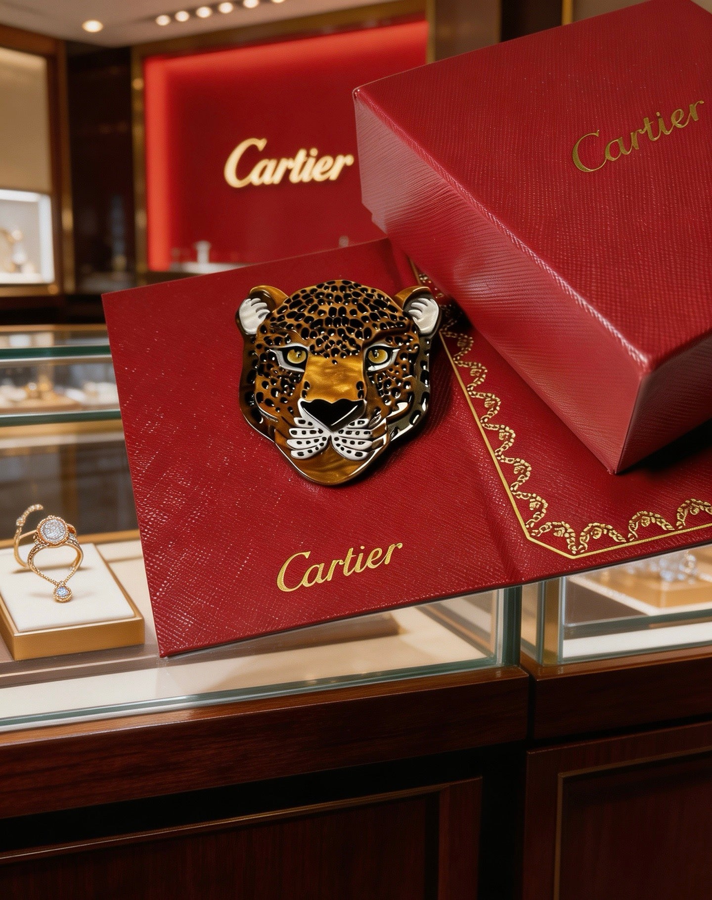 Panther Motif Brooch Pin in Polished Metal-Tone – Design 04 detail view