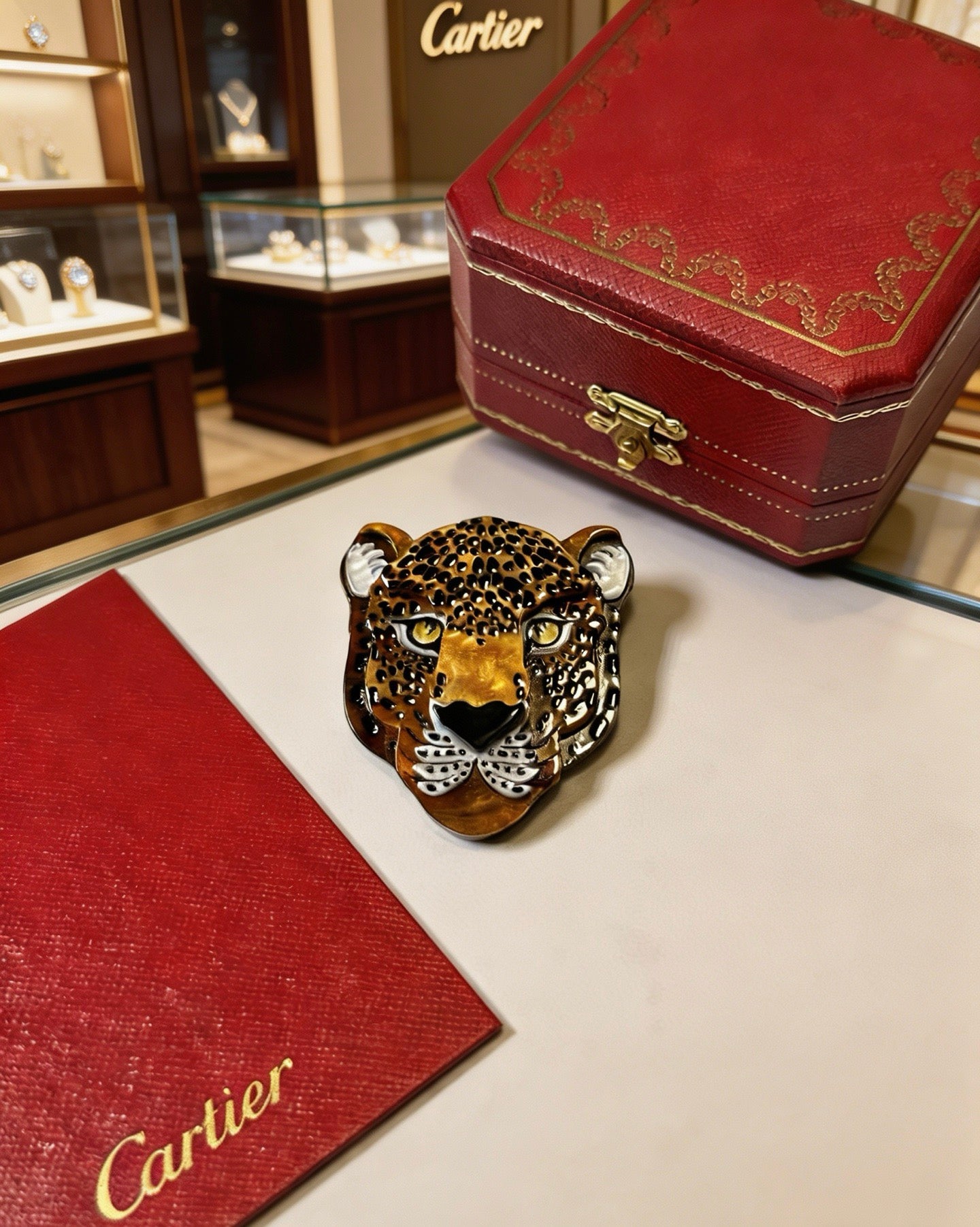 Panther Motif Brooch Pin in Polished Metal-Tone – Design 04 front view