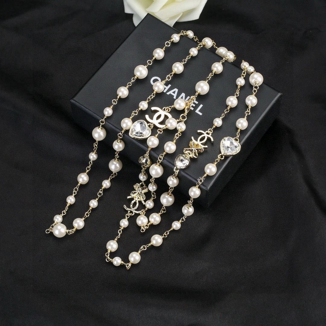Heart Jewelry Accessory in Polished Metal-Tone – Pearl Detail – Design 002 front product view