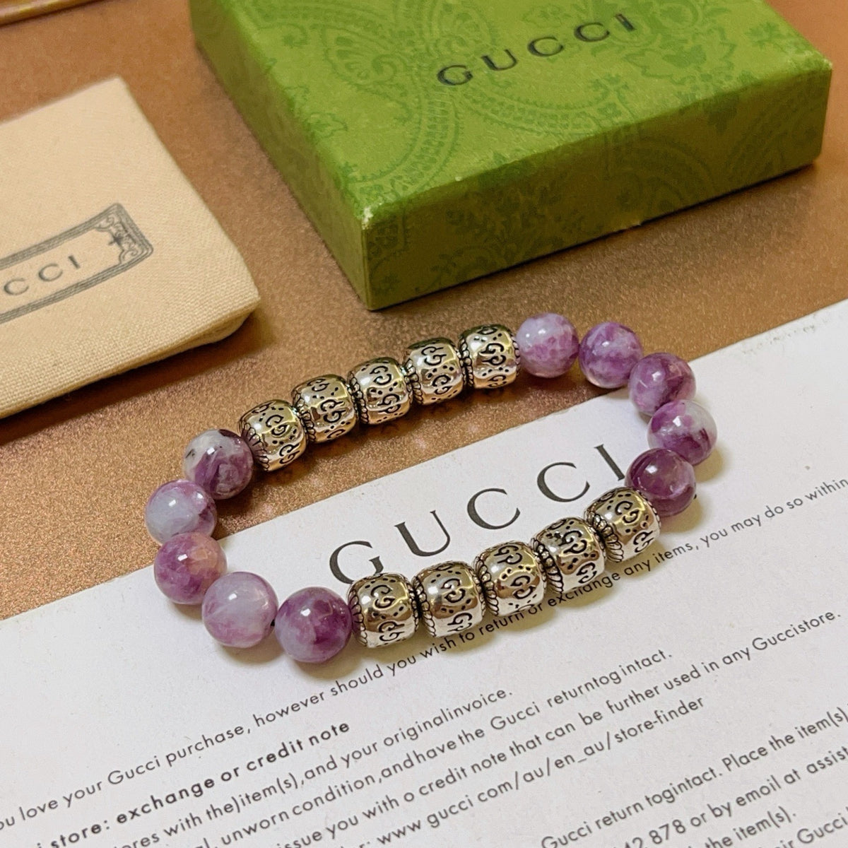 Double-G Emblem Beaded Bracelet in Polished Metal-Tone – Crystal Detail – Design 011 front product view