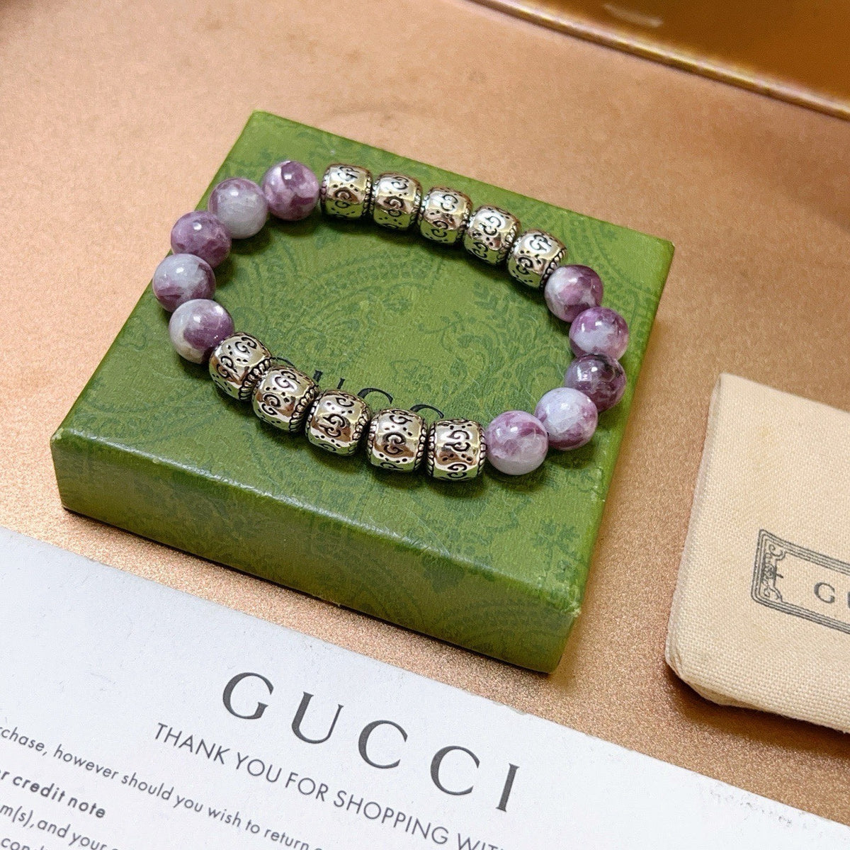 Double-G Emblem Beaded Bracelet in Polished Metal-Tone – Crystal Detail – Design 011 main product view