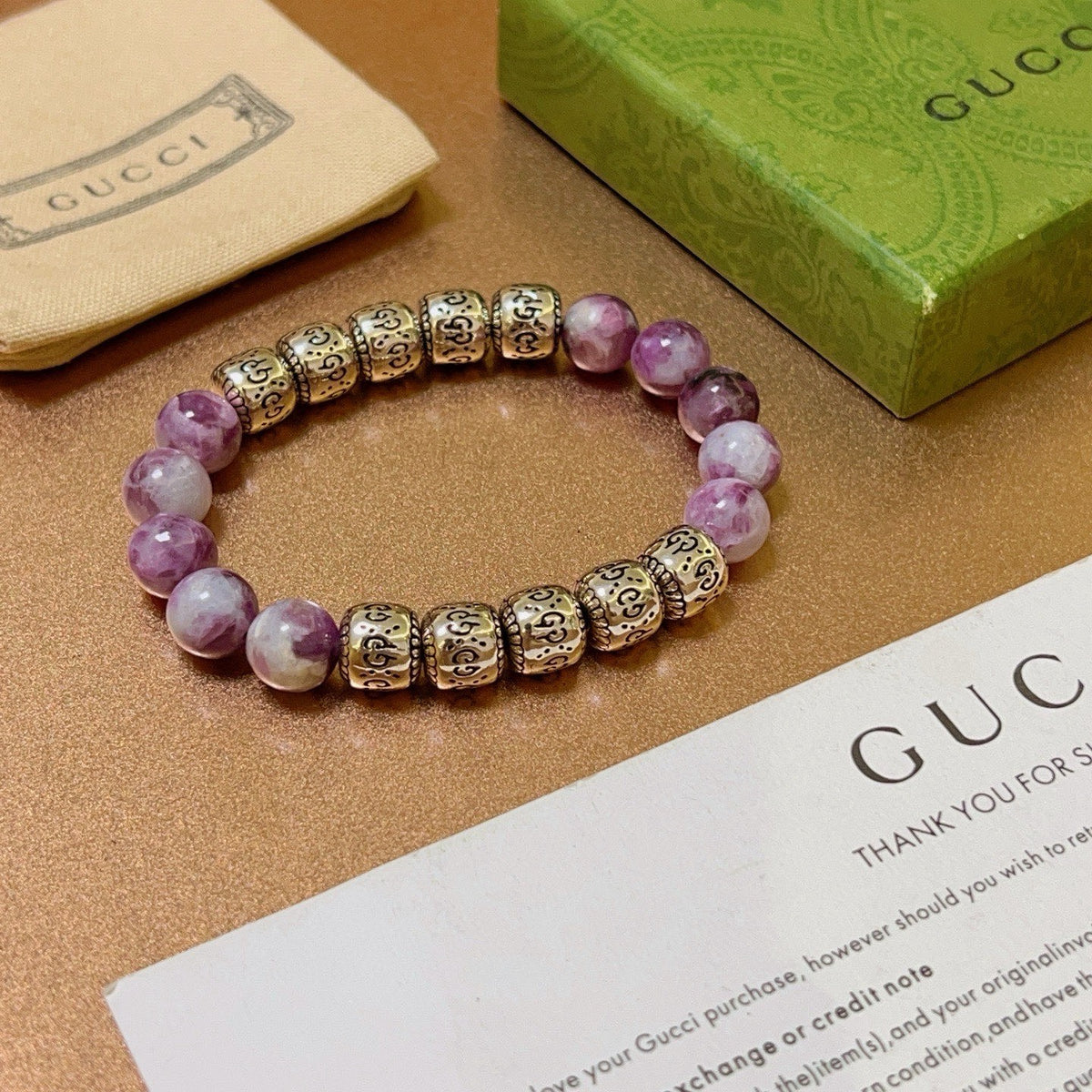 Double-G Emblem Beaded Bracelet in Polished Metal-Tone – Crystal Detail – Design 011 main product view