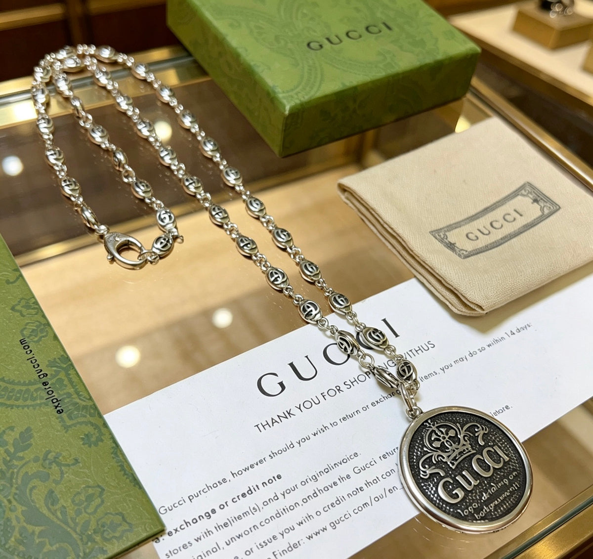 Double-G Emblem Pendant Necklace in Polished Metal-Tone – Design 101 main product view