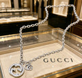Double-G Emblem Pendant Necklace in Polished Metal-Tone – Vintage Detail – Design 024 main product view