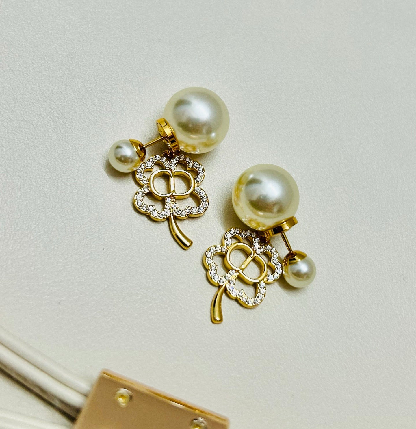 Graphic Letter Motif Statement Earrings in Polished Metal-Tone – Design 019 close-up detail
