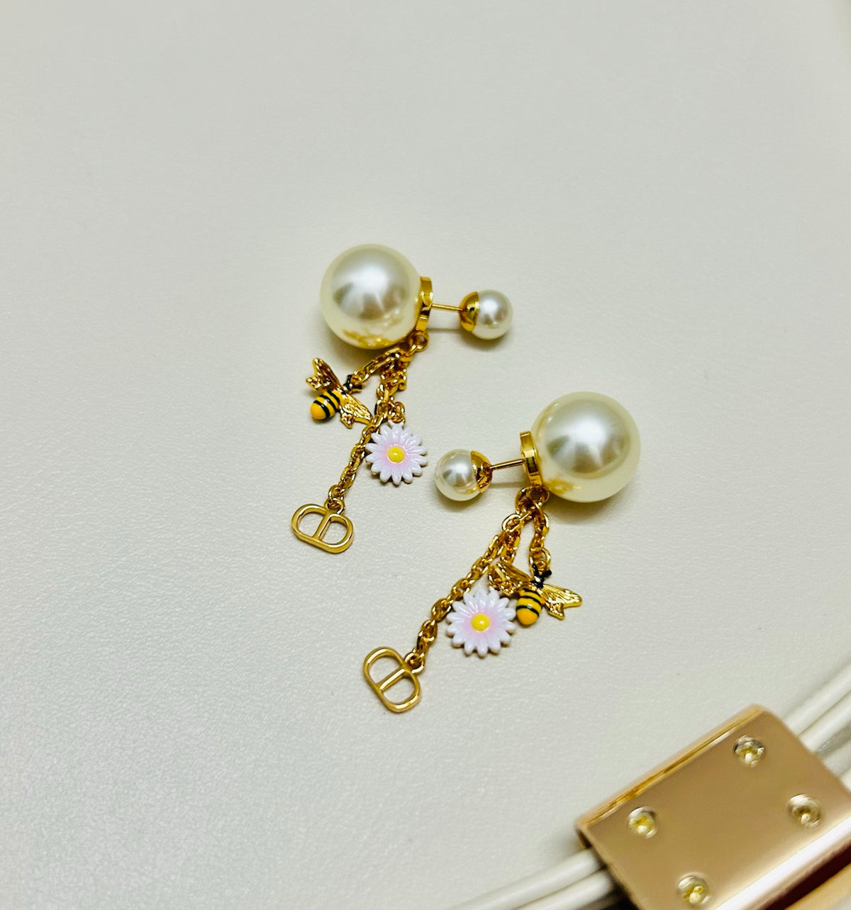 Graphic Letter Motif Statement Earrings in Polished Metal-Tone – Design 018 styled view
