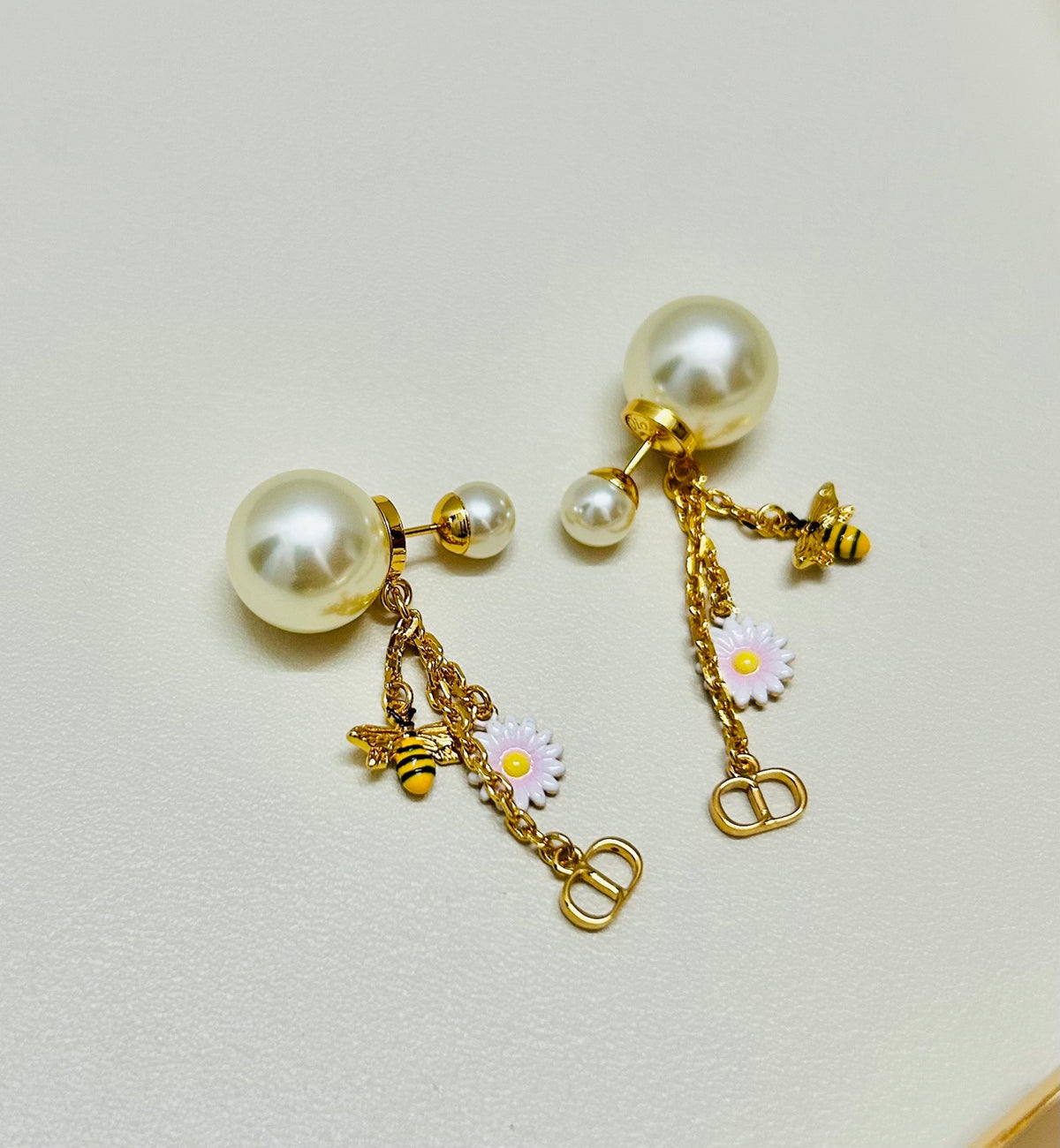 Graphic Letter Motif Statement Earrings in Polished Metal-Tone – Design 018 detail view