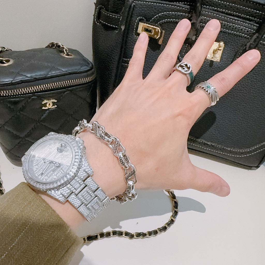 Geometric Emblem Bracelet in Polished Metal-Tone – Design 046 detail view