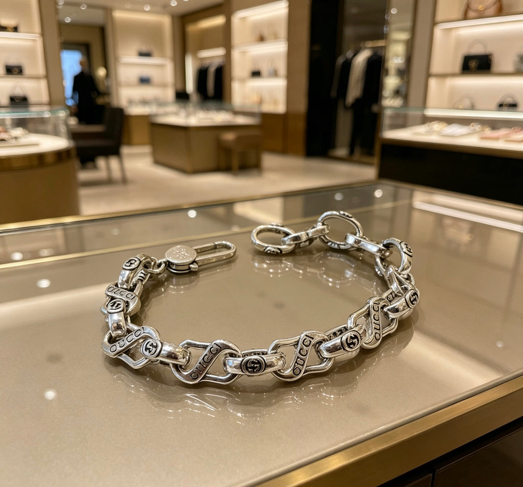 Geometric Emblem Bracelet in Polished Metal-Tone – Design 046 main product view