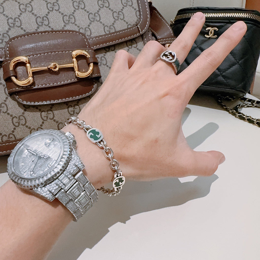 Geometric Emblem Bracelet in Polished Metal-Tone – Design 042 styled product view