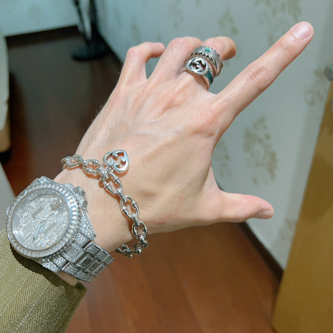 Floral Bracelet in Polished Metal-Tone – Design 002 styled product view