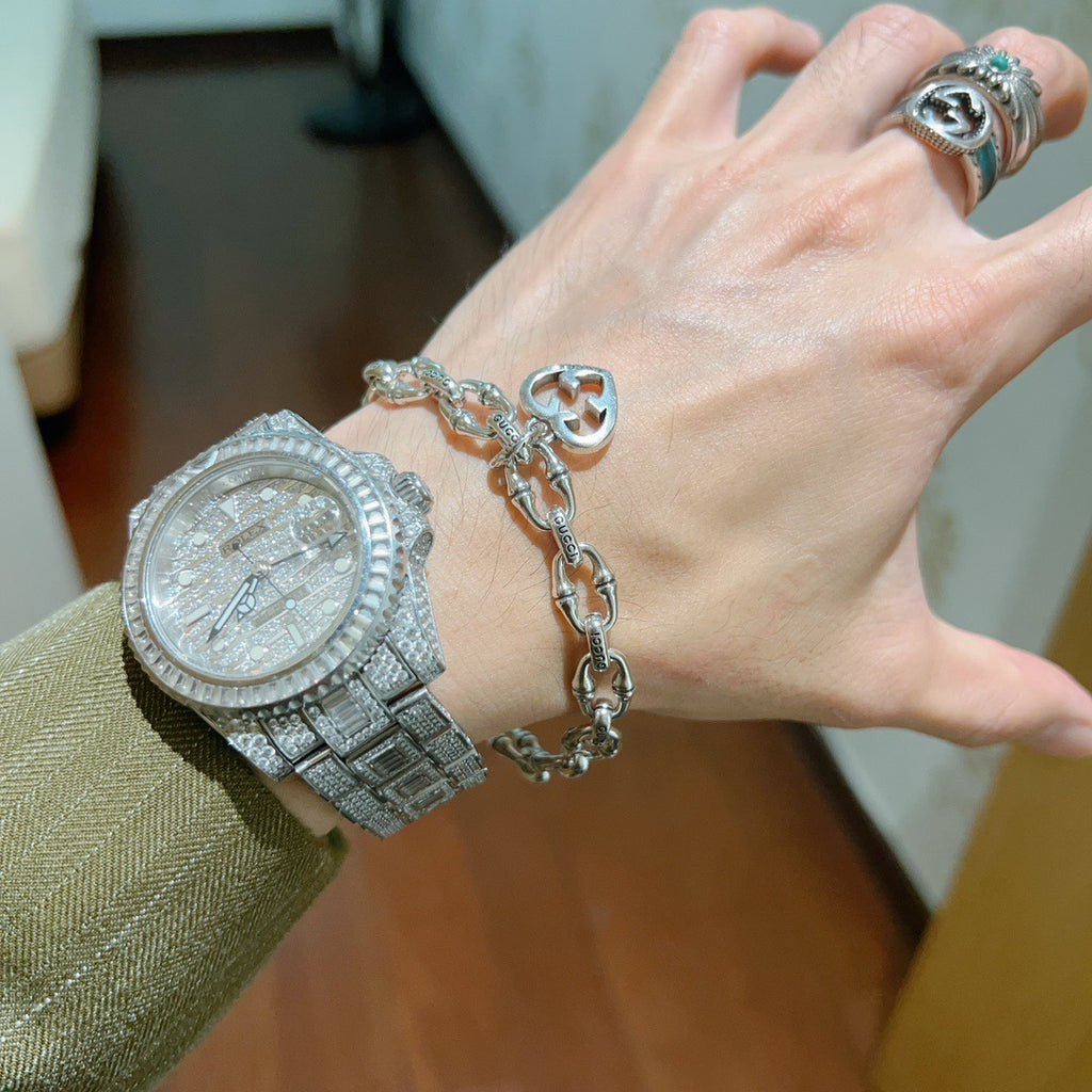Floral Bracelet in Polished Metal-Tone – Design 007 detail view