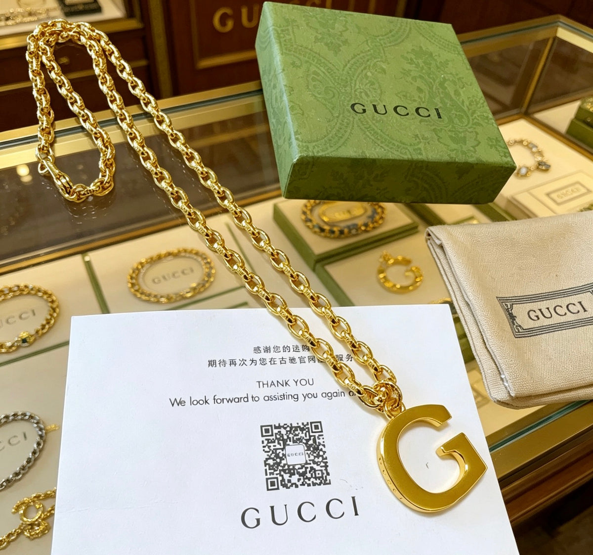 Double-G Emblem Pendant Necklace in Gold-Tone – Design 010 front product view