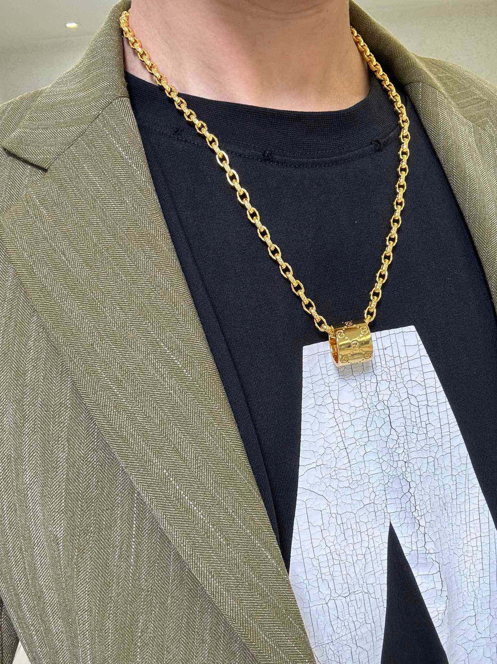 Double-G Emblem Pendant Necklace in Gold-Tone – Design 009 styled product view