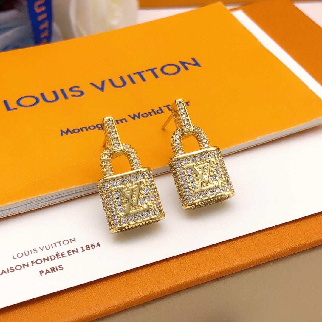 Lock Stud Earrings in Gold-Tone – Design 003 front product view