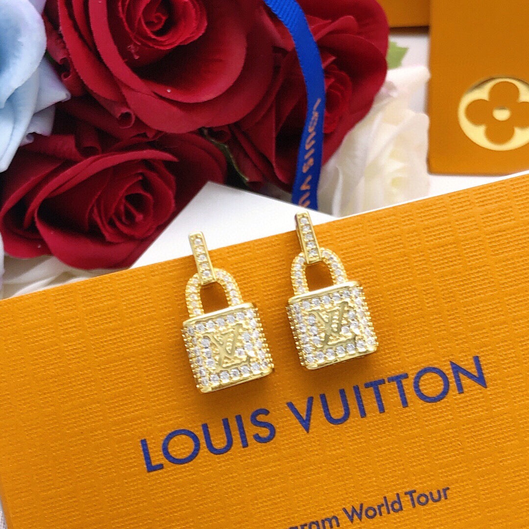 Lock Stud Earrings in Gold-Tone – Design 003 detail view
