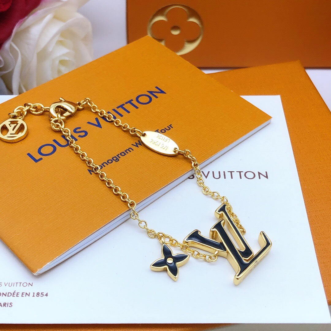 Geometric Emblem Bracelet in Gold-Tone – Black Detail – Design 003 front product view