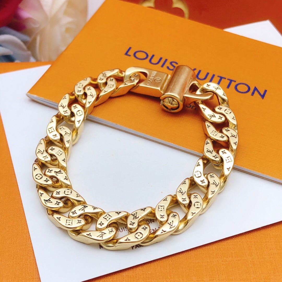 Geometric Emblem Bracelet in Gold-Tone – Design 043 front product view