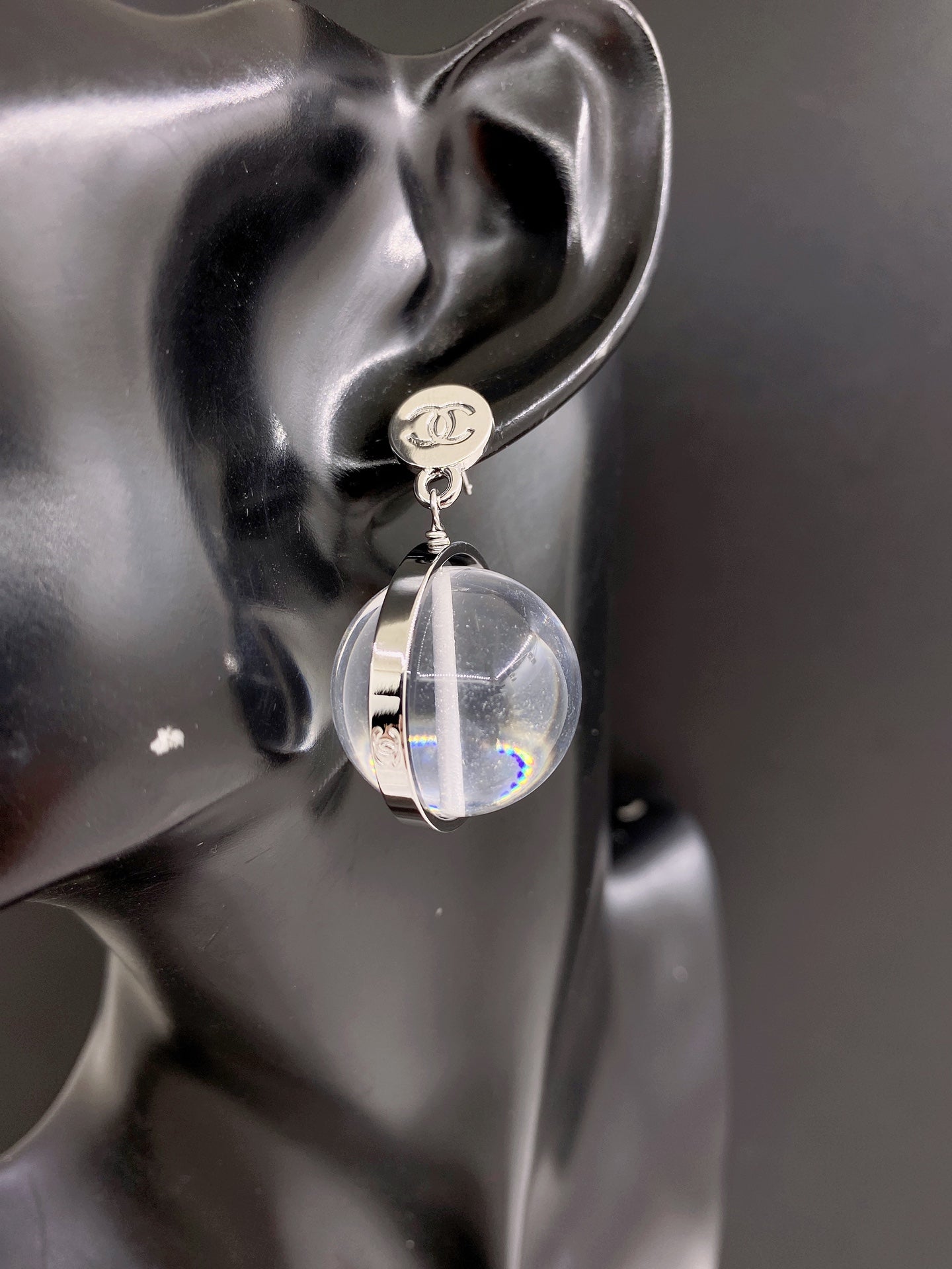 Signature Emblem Statement Earrings in Gold-Tone – White Detail – Design 002 main product view