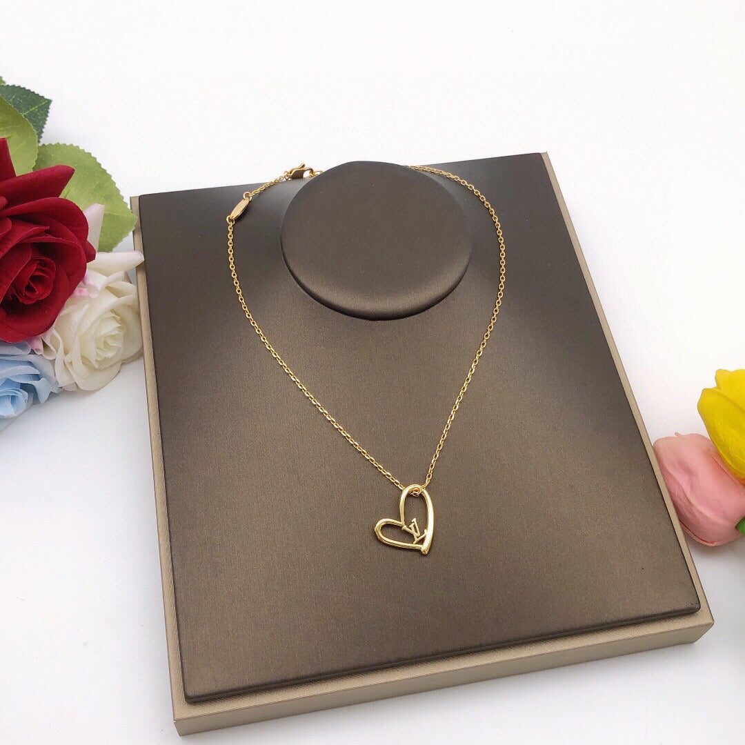 Heart Pendant Necklace in Gold-Tone – Design 004 front product view