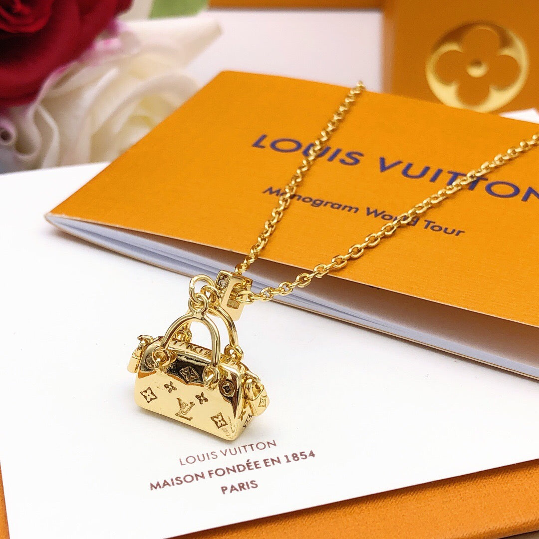 Bag Motif Pendant Necklace in Polished Metal-Tone – Bag Detail side detail