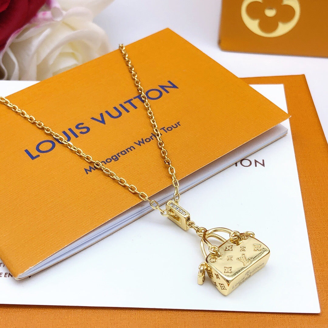 Bag Motif Pendant Necklace in Polished Metal-Tone – Bag Detail – Design 002 main product view