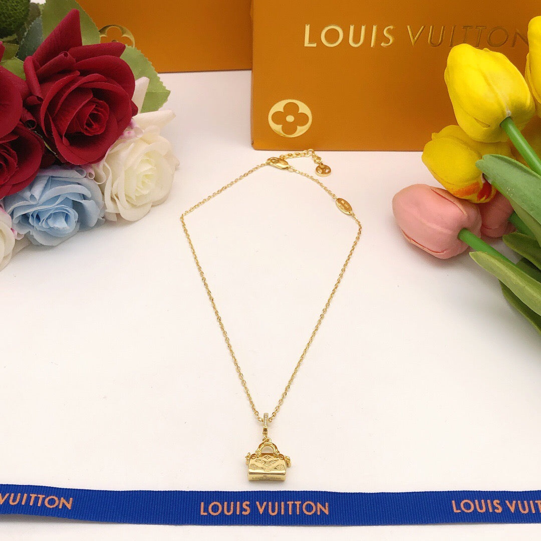Bag Motif Pendant Necklace in Polished Metal-Tone – Bag Detail – Design 002 main product view