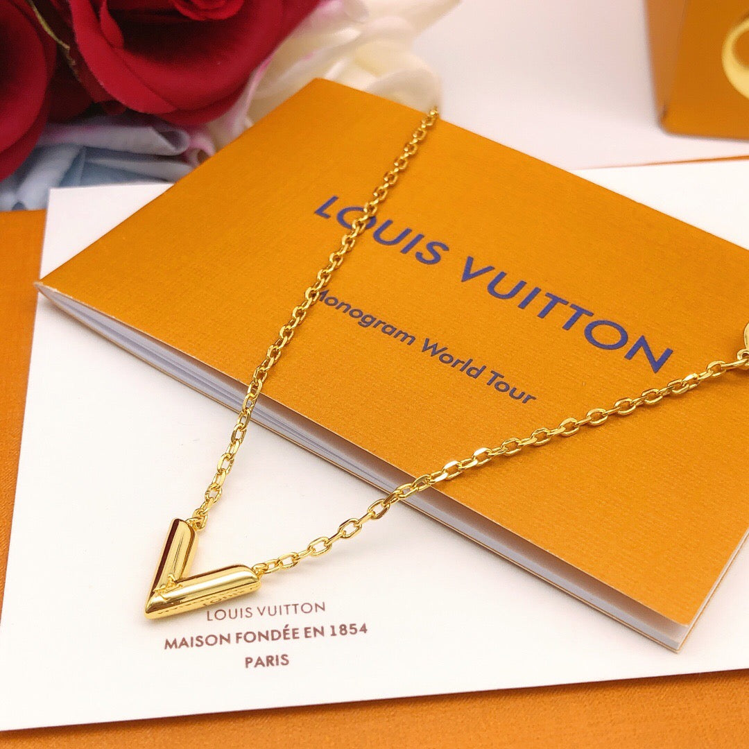Geometric Emblem Pendant Necklace in Gold-Tone – Design 033 front product view