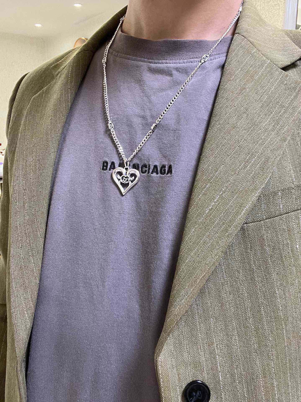 Double-G Emblem Pendant Necklace in Polished Metal-Tone – Design 080 styled product view
